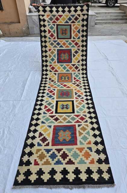 3x10 Ft Handmade Afghan Kilim Runner - Wool Hallway Rug Colorful Boho Corridor Carpet - image 1