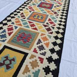 3x10 Ft Handmade Afghan Kilim Runner - Wool Hallway Rug Colorful Boho Corridor Carpet - thumbnail 4