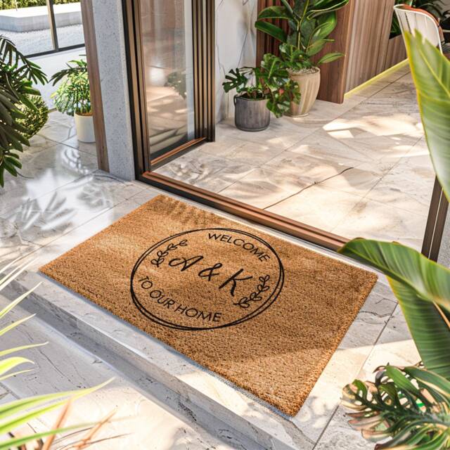 Personalized Welcome To Our Home Initial Doormat - Closing Gift Mat Housewarming New Realtor - image 1