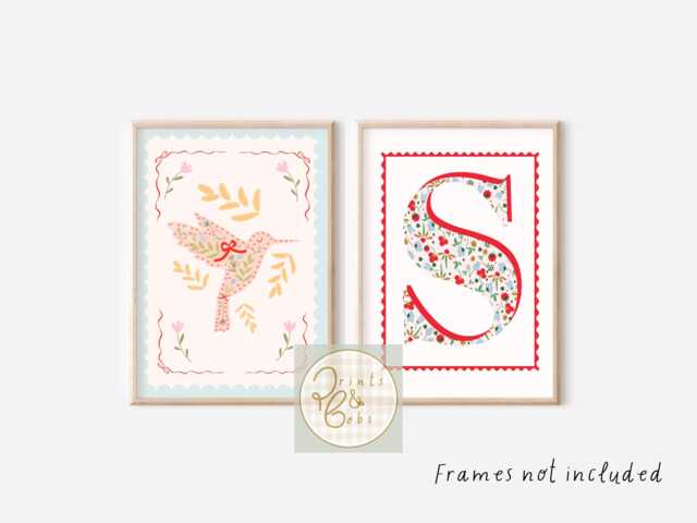 Set Of 2 Personalised Initial & Hummingbird Prints For Girls Bedroom, Nursery Or Playroom - Prints Only - image 1