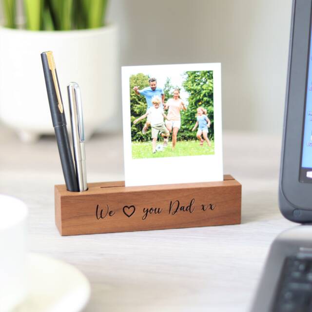 Personalised Walnut Pen Holder With Photo Engraved Desk Organiser - image 1