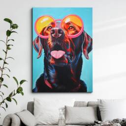 Fun Labrador Wearing Pink Glasses Painting Framed Poster Print & Canvas Wall Decor Art Bedroom Home Interior Funny Dog Lover Gift