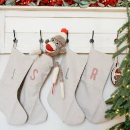 Personalized Christmas Stocking, Custom Minimal Linen Stockings, Farmhouse Decor, Patchwork, Neutral Scandinavian Heirloom Gift - thumbnail 3
