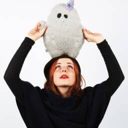 Hairy Monster Shaped Embroidered Cushion, Little Circus - Les Singuliers Collection Caro & Zolie - thumbnail 4