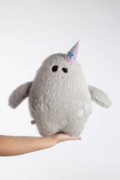 Hairy Monster Shaped Embroidered Cushion, Little Circus - Les Singuliers Collection Caro & Zolie - thumbnail 1