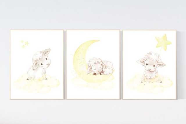 Watercolor Lamb Nursery Prints Yellow Sheep Decor, Gender Neutral - image 1