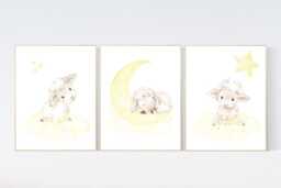 Watercolor Lamb Nursery Prints Yellow Sheep Decor, Gender Neutral - thumbnail 1