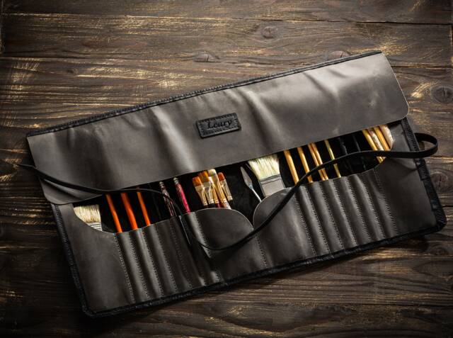 Oversized Leather Brush Case - Professional Roll Up For Painters Oil Painting Supplies Organizer Artist Gift Idea By Mureli - image 1