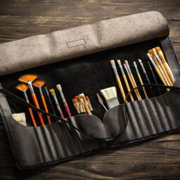 Oversized Leather Brush Case - Professional Roll Up For Painters Oil Painting Supplies Organizer Artist Gift Idea By Mureli - thumbnail 2