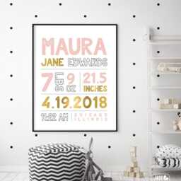 Baby Birth Stats Sign Mermaid Nursery Wall Art - Canvas Or Paper - thumbnail 3