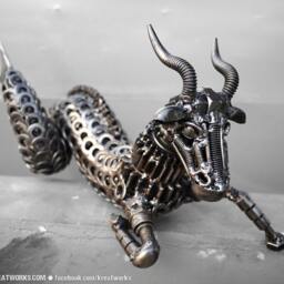 Recycled Metal Capricorn - Small Item - Zodiac Astrology Sign Sea-Goat December January Earth - thumbnail 2