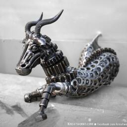 Recycled Metal Capricorn - Small Item - Zodiac Astrology Sign Sea-Goat December January Earth - thumbnail 3