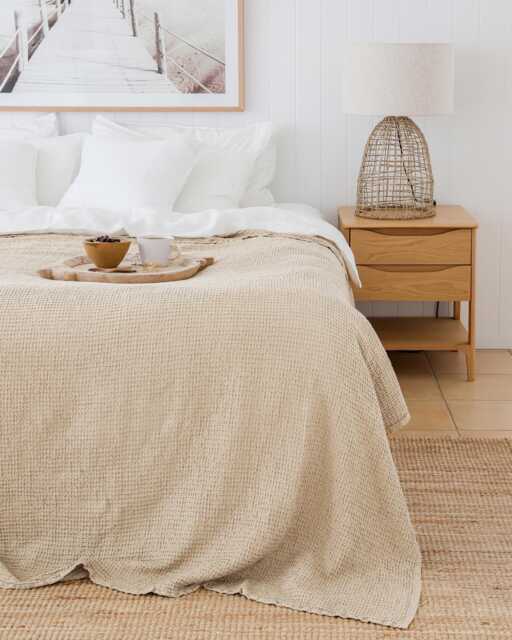 Vanilla Waffle Linen Blanket - Soft Neutral Bed Throw For Queen Or King Natural Bedspread Summer & Minimalist Interiors - image 1