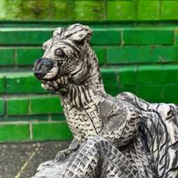 Concrete Winged Dragon Statue Stone Fantasy Creature Figure Sitting On Rock Sculpture Outdoor Garden Ornament Cement Yard Decor Gift - thumbnail 4