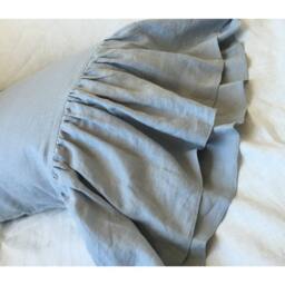 A Pair Of Shabby Chic Pillow Covers in Duck Egg Blue Linen Casess With Mermaid Long Ruffles, Inspired By French Country Style - thumbnail 3