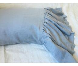 A Pair Of Shabby Chic Pillow Covers in Duck Egg Blue Linen Casess With Mermaid Long Ruffles, Inspired By French Country Style - thumbnail 1