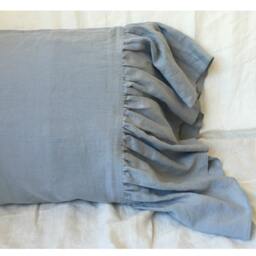 A Pair Of Shabby Chic Pillow Covers in Duck Egg Blue Linen Casess With Mermaid Long Ruffles, Inspired By French Country Style - thumbnail 2