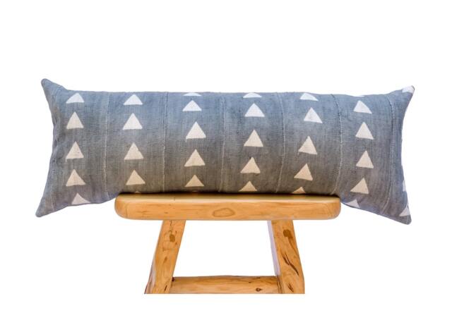 Extra Long Lumbar Pillow, African Blue Grey Mudcloth Bolster Pillow Cover 14x36, Sofa Cushion Throw - image 1