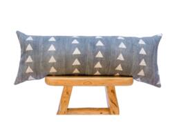 Extra Long Lumbar Pillow, African Blue Grey Mudcloth Bolster Pillow Cover 14x36, Sofa Cushion Throw - thumbnail 1