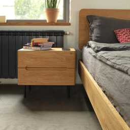 Wolke Oak Nightstand Solid Wood Furniture With Two Drawers, Modern Bedroom & Home Decor - thumbnail 2
