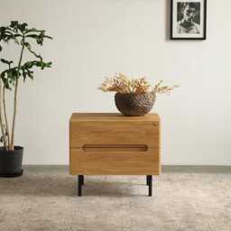 Wolke Oak Nightstand Solid Wood Furniture With Two Drawers, Modern Bedroom & Home Decor - thumbnail 3