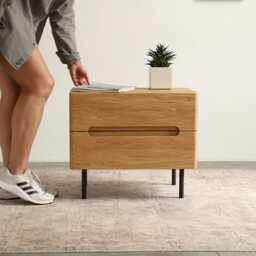 Wolke Oak Nightstand Solid Wood Furniture With Two Drawers, Modern Bedroom & Home Decor - thumbnail 4