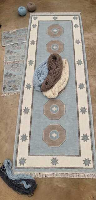Hand Knotted Wool Runner, Modern Turkish Carpet, Soft Sky Blue/Ivory, Home Decor Rug - image 1