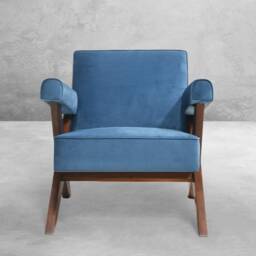 Handmade Pierre Jeanneret Inspired X Leg Lounge Armchair - Reclaimed Teakwood Upholstered With High-Quality Fabrics - thumbnail 3