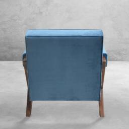 Handmade Pierre Jeanneret Inspired X Leg Lounge Armchair - Reclaimed Teakwood Upholstered With High-Quality Fabrics - thumbnail 2