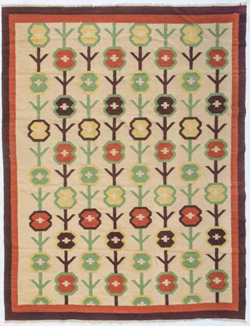 Handmade Swedish Kilim Rug Scandinavian Floral Wool Rug - image 1