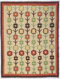 Handmade Swedish Kilim Rug Scandinavian Floral Wool Rug - thumbnail 1