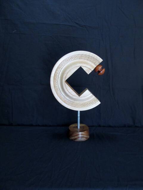 Sculpture Art Lathe Turned Circle Square Sphere Arrow Small Freestanding Wood Wooden Carved - image 1