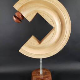 Sculpture Art Lathe Turned Circle Square Sphere Arrow Small Freestanding Wood Wooden Carved - thumbnail 3
