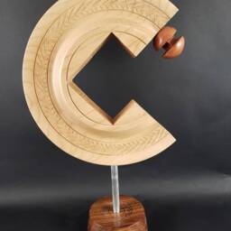 Sculpture Art Lathe Turned Circle Square Sphere Arrow Small Freestanding Wood Wooden Carved - thumbnail 2