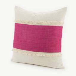 Hill Tribe Hemp Throw Pillow - Pink Stripe, Tassel Fringe - 20x20 - thumbnail 3