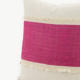 Hill Tribe Hemp Throw Pillow - Pink Stripe, Tassel Fringe - 20x20 - thumbnail 4