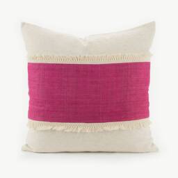 Hill Tribe Hemp Throw Pillow - Pink Stripe, Tassel Fringe - 20x20 - thumbnail 1
