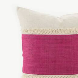 Hill Tribe Hemp Throw Pillow - Pink Stripe, Tassel Fringe - 20x20 - thumbnail 2