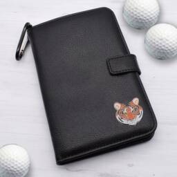 Tiger Design - Personalised Leatherette Golf Organiser Complete With Divot Repairer, Marker, Tees, Scorecard & Pencils