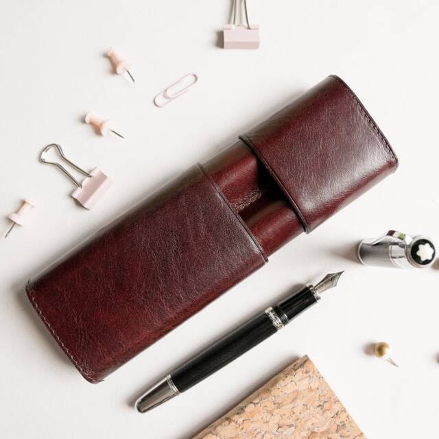 Leather Pen Case 2 Pen, Burgundy Pencil Case, Fountain With Two Slots, Minimalist Holder, Personalized Gift For Best Lawyer - image 1