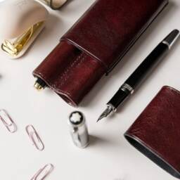 Leather Pen Case 2 Pen, Burgundy Pencil Case, Fountain With Two Slots, Minimalist Holder, Personalized Gift For Best Lawyer - thumbnail 2