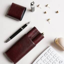 Leather Pen Case 2 Pen, Burgundy Pencil Case, Fountain With Two Slots, Minimalist Holder, Personalized Gift For Best Lawyer - thumbnail 3