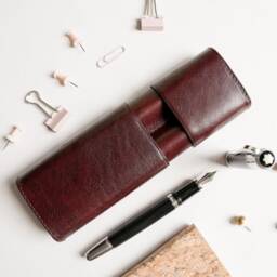 Leather Pen Case 2 Pen, Burgundy Pencil Case, Fountain With Two Slots, Minimalist Holder, Personalized Gift For Best Lawyer
