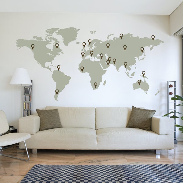 Large World Map Wall Decal Sticker 7Ft X 3.47Ft Vinyl Stickers Decals With Pins - image 1