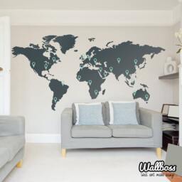 Large World Map Wall Decal Sticker 7Ft X 3.47Ft Vinyl Stickers Decals With Pins - thumbnail 2