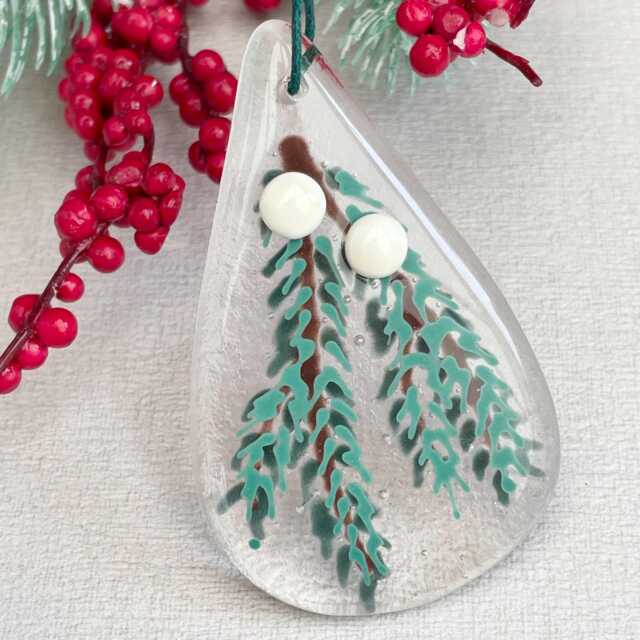 Yew Garland Teardrop - Fused Glass Christmas Tree Decoration - image 1