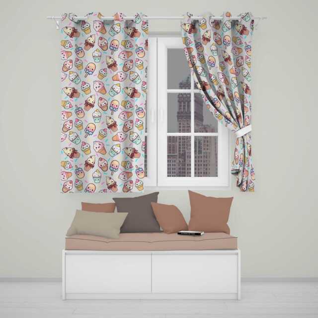 Kawaii Ice Cream Cone Popsicle Sweet Dessert Seamless Pattern Readymade Eyelet Ring Top Thermal 100% Blackout Curtains - image 1