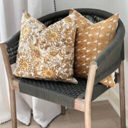 Gold & Cognac Brown Floral Decorative Pillow Cover - thumbnail 3