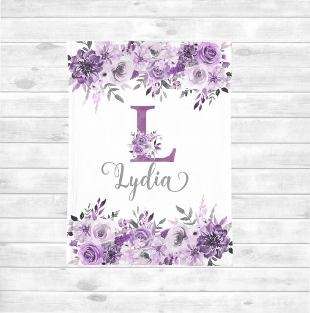 Floral Personalized Baby Girl Blanket, Name Newborn Hospital Shower Gift, Monogrammed Crib Blanket - image 1