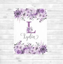 Floral Personalized Baby Girl Blanket, Name Newborn Hospital Shower Gift, Monogrammed Crib Blanket